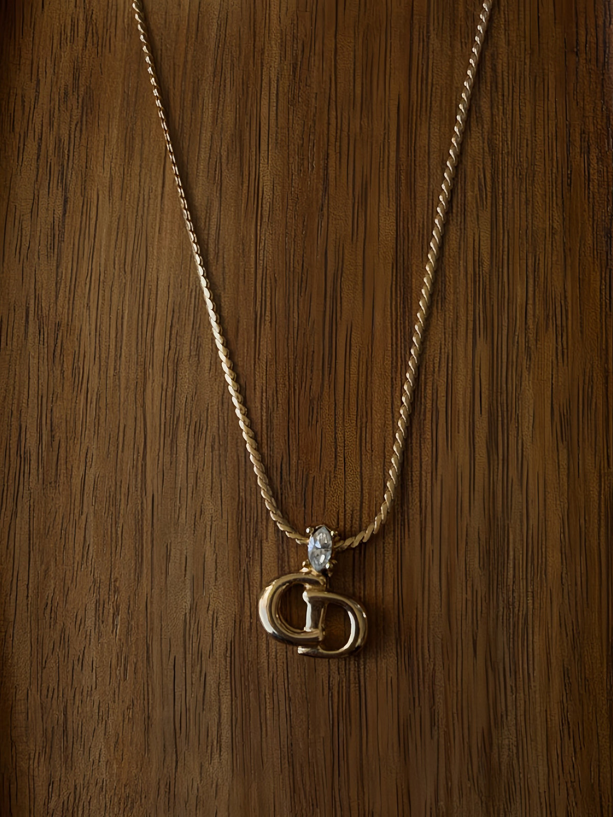 CD pendant with crystal, snake chain