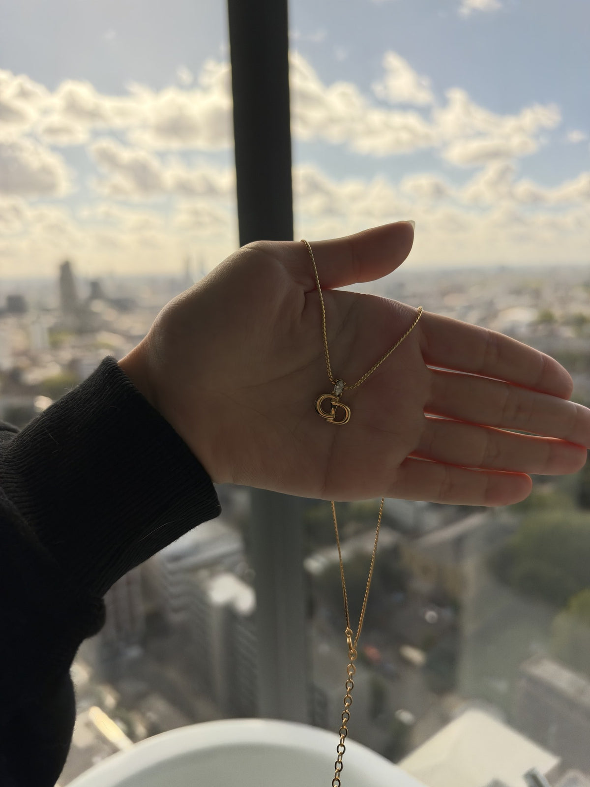 CD pendant with crystal, snake chain