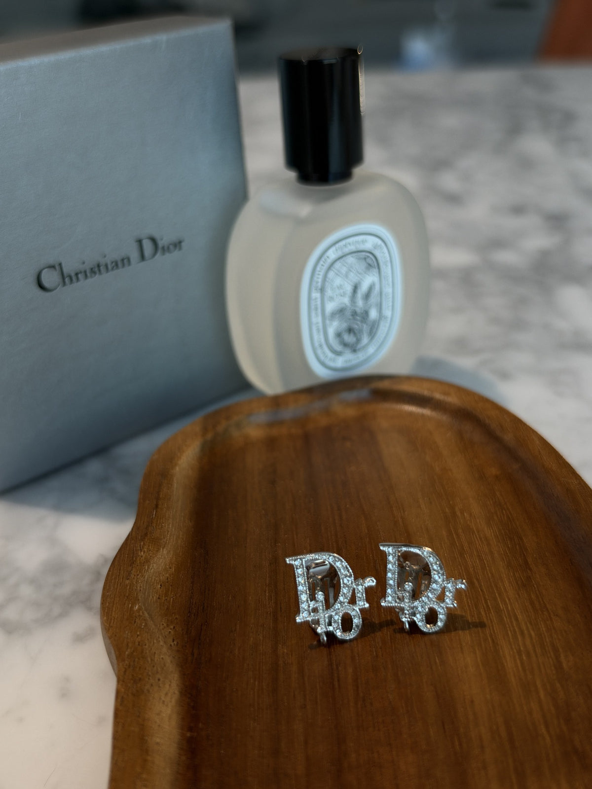 Crystal logo clip earrings, silver-tone