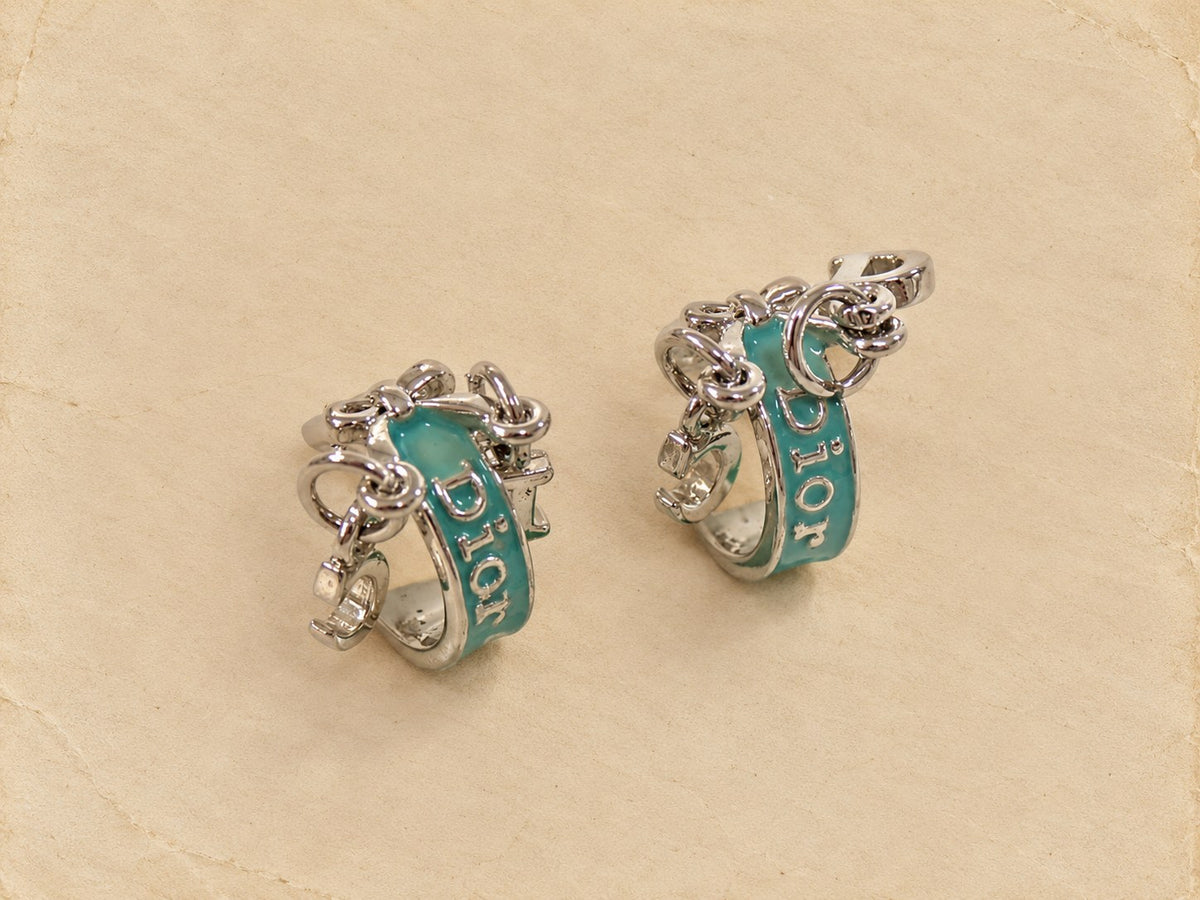 Turquoise enamel logo hoop earrings