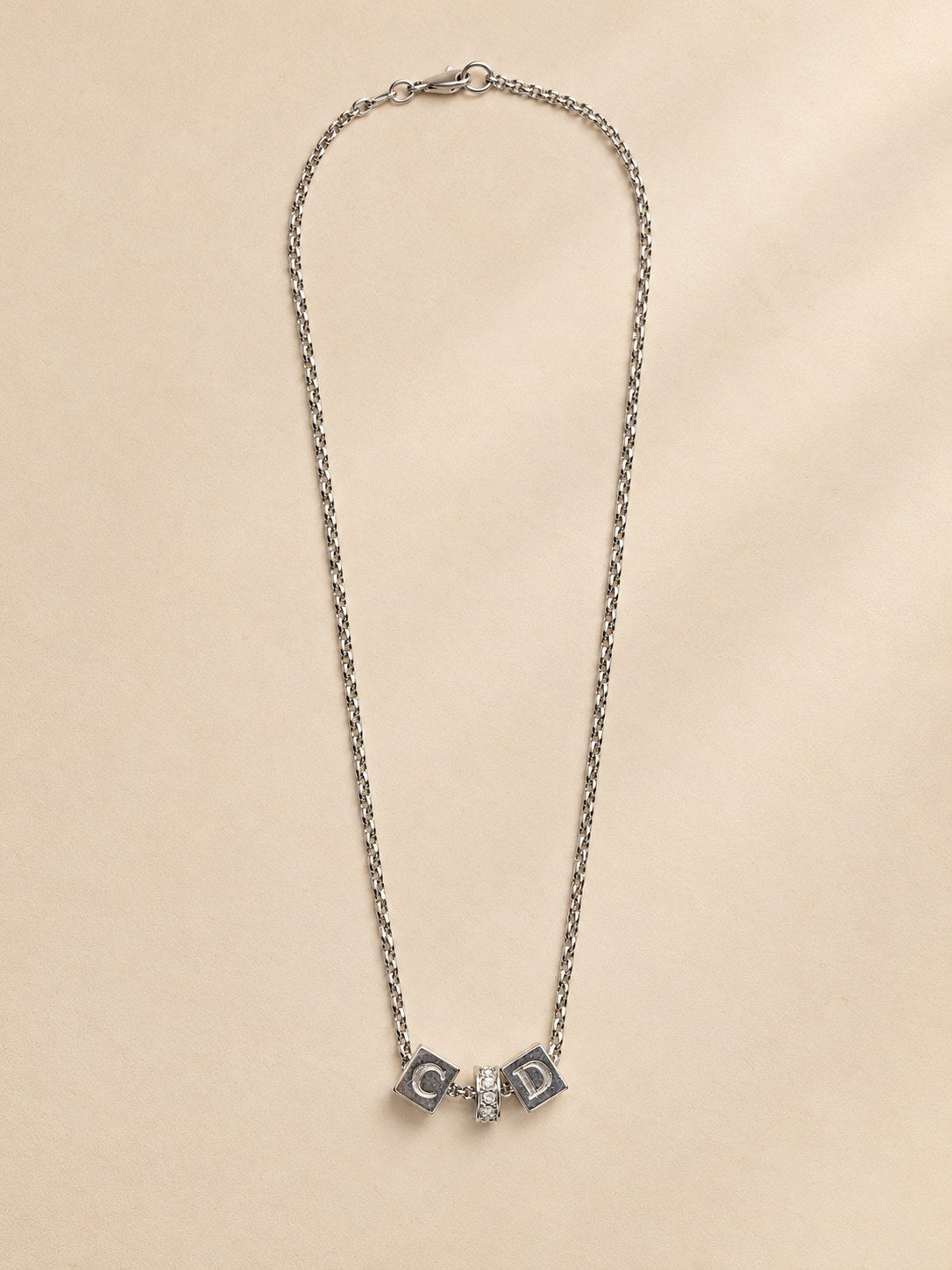 C and D charm necklace, silver-tone