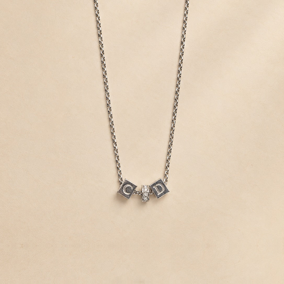 C and D charm necklace, silver-tone